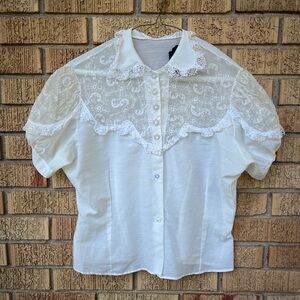 Antique white handmade lace blouse